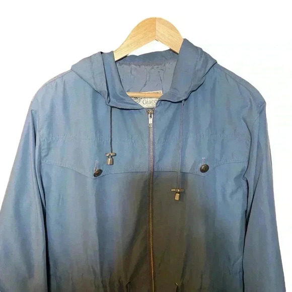 VGT GIACCA Jacket Hooded Front Pockets Drawstring Waist Light Blue Size L - Picture 2 of 16